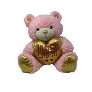 Plush Pink Teddy Bear Golden Heart Feet Hello Cutie Pie Stuffed Animal Valentine